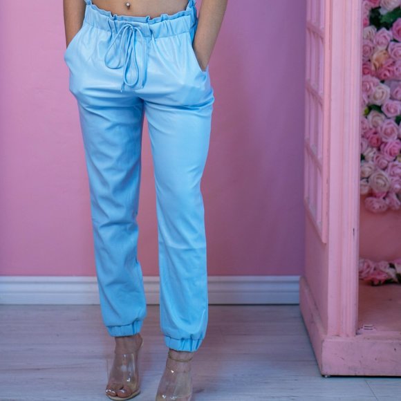 LEATHER BLUE PANTS - Picture 1 of 1